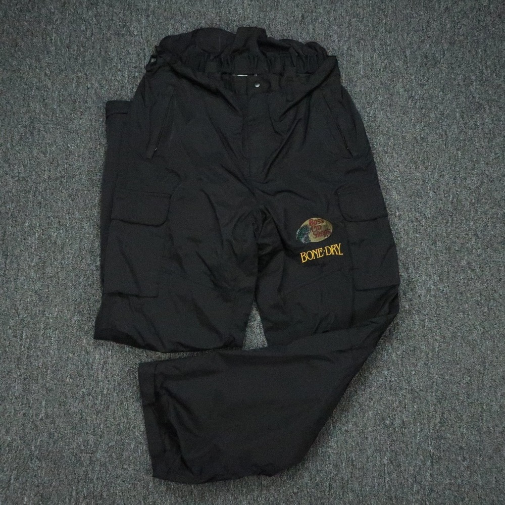 Bass Pro Shops Pants Mens Medium Black Bone Dry Cargo Lined Fishing Rain *